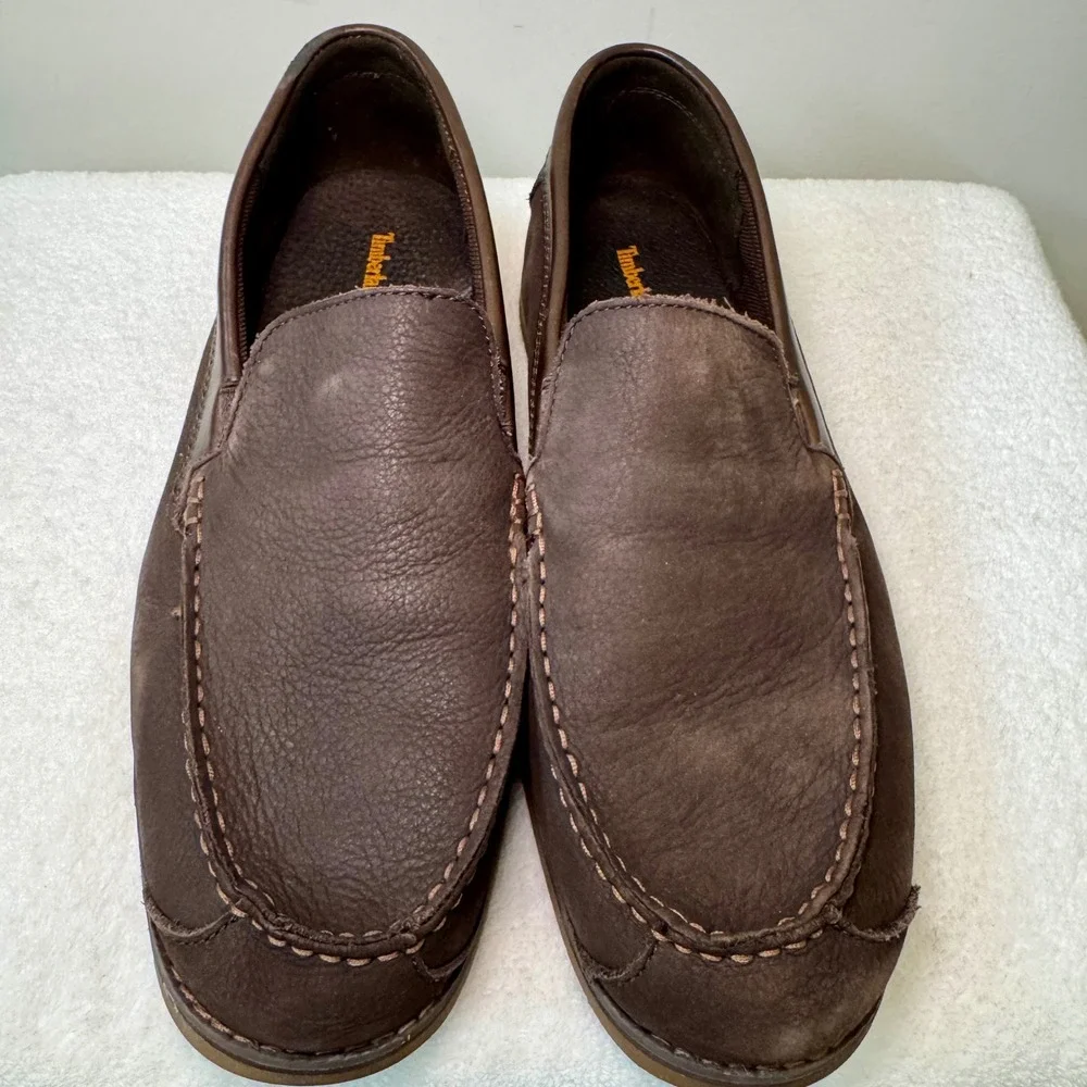 Timberland Men Dark Brown Leather Slip On Loafer Shoes‎ Size 10
